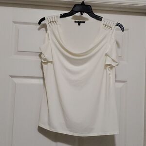 CABLE & GAUGE creme cowl neck cold shoulder top